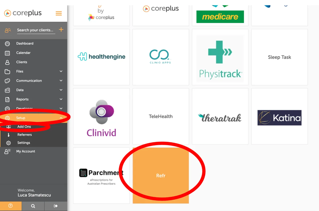 Coreplus setup step 1: Open the Refr add-on